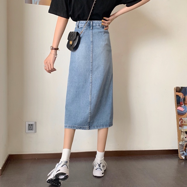 Chân váy jeans dáng dài