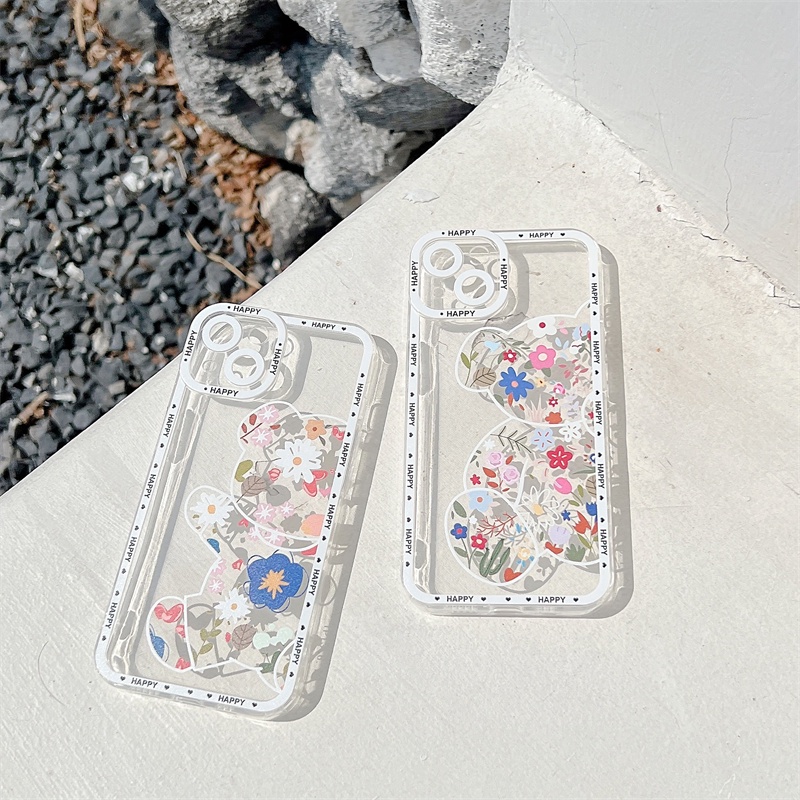 Ốp Điện Thoại Tpu Dẻo In Hình Gấu Hạnh Phúc Và Hoa Cho iPhone 14 13 12 11 pro max X XS XR 7 / 8 Plus