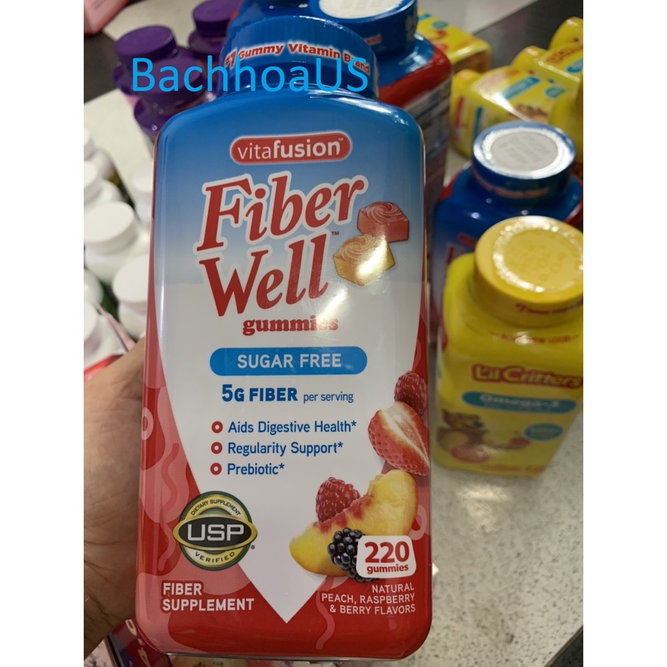 date mới 2023 Kẹo Dẻo Bổ Sung Chất Xơ Vitafusion Fiber Well Sugar Free Gummies 220 Viên