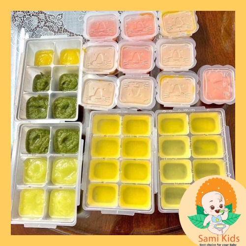 Set 2 khay trữ đông Richell có nắp, hộp làm đá viên, bảo quản nước dashi cho bé SAMI KIDS