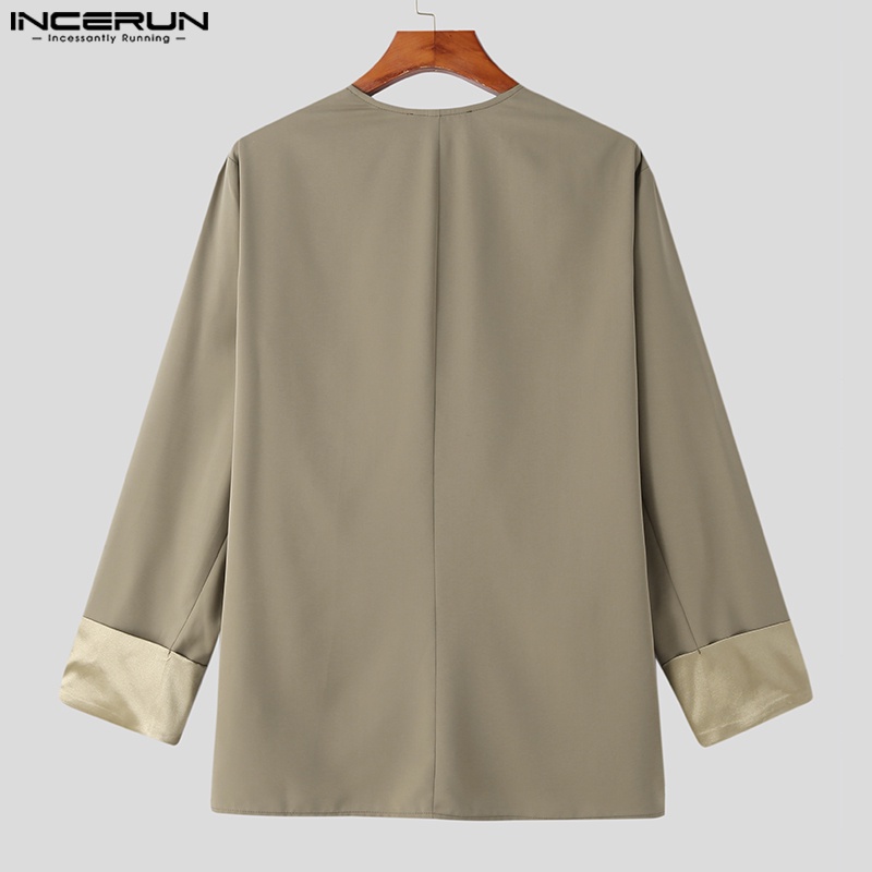 INCERUN Áo Khoác Blazer Màu Trơn Không Cổ Thời Trang Cho Nam
