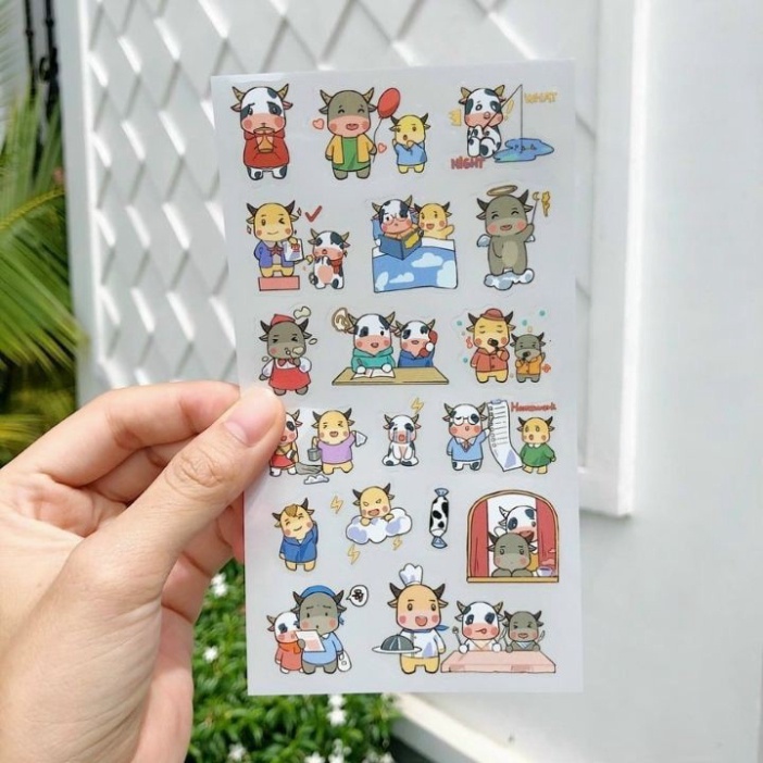 Combo 6 Miếng Dán Trang Trí Sticker Trang Trí Sticker Dán Giấy Đồ Dùng  Hình Bò Sữa Cute Mavericks  Phong Cách Hàn Quốc 
