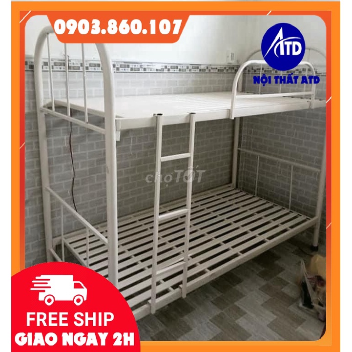 Giường tầng sắt tròn cao cấp ATD tại xưởng 1m2x2m giao lắp tphcm bình dương