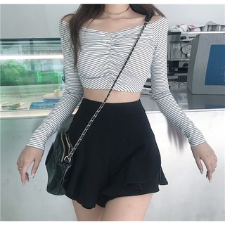 #3081 Áo croptop trễ vai kẻ sọc thời trang cho nữ