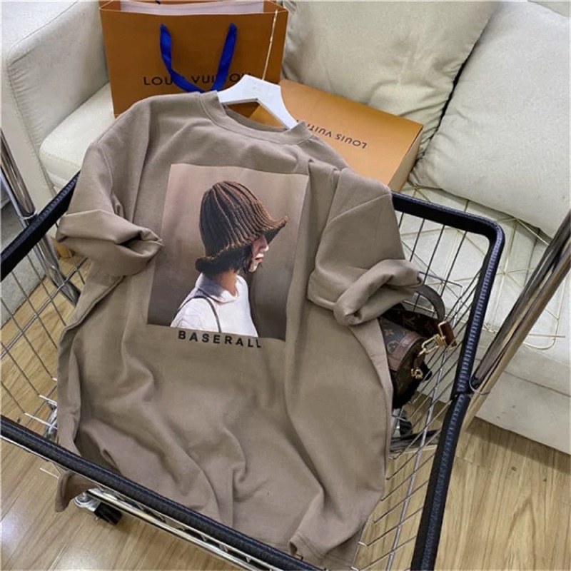 Áo phông 3158, áo thun tay lỡ form rộng chất cotton in hình cô gái