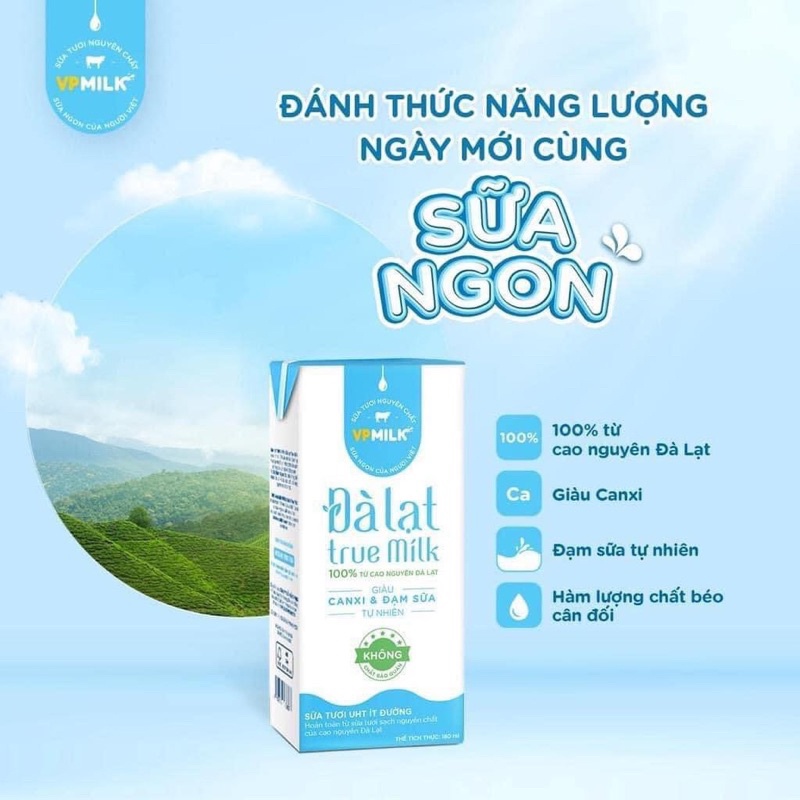 Sữa tươi Đà Lạt true milk ít đường