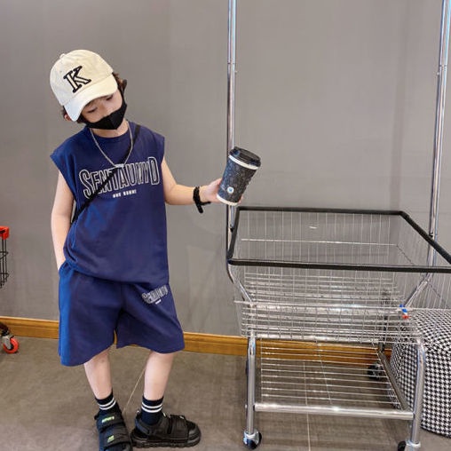 Bộ Quần Áo Cotton Không Tay Dáng Rộng In Họa Tiết Hoạt Hình Phong Cách Hàn Quốc Thời Trang Mùa Hè Cho Bé Trai