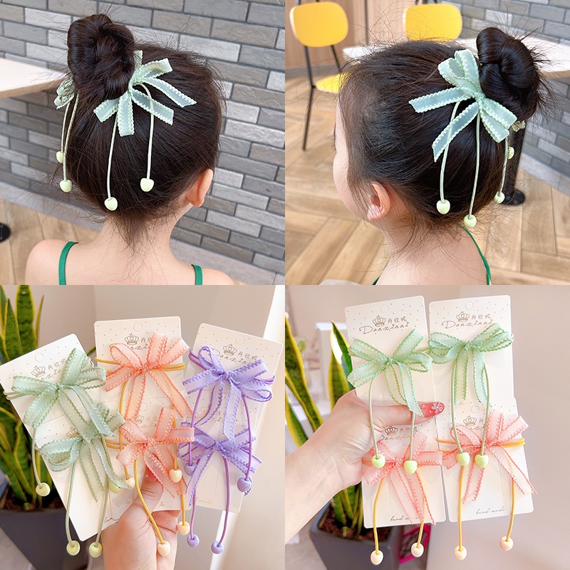 Dây Cột Tóc Đính Nơ Phong Cách Hàn Quốc Dễ Thương Cho Bé Gái