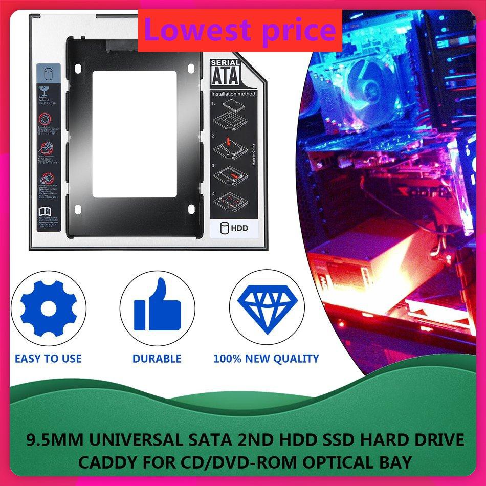 9.5mm Universal SATA 2nd HDD SSD Hard Drive Caddy For CD/DVD-ROM Optical Bay