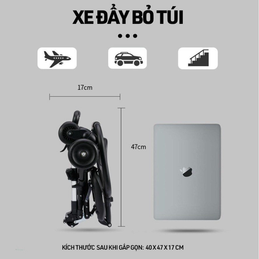 Xe Đẩy 4 Bánh Gấp Gọn Đảo 2 Chiều Siêu Nhẹ Cho Bé Đi Du Lịch