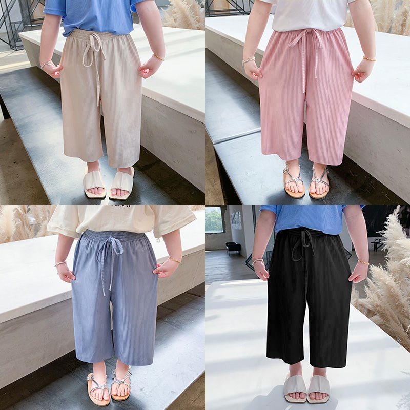 Quần Dài Ống Rộng Bằng Lụa Lạnh Phong Cách Mới Mùa Hè 2022 Dành Cho Bé Gái
