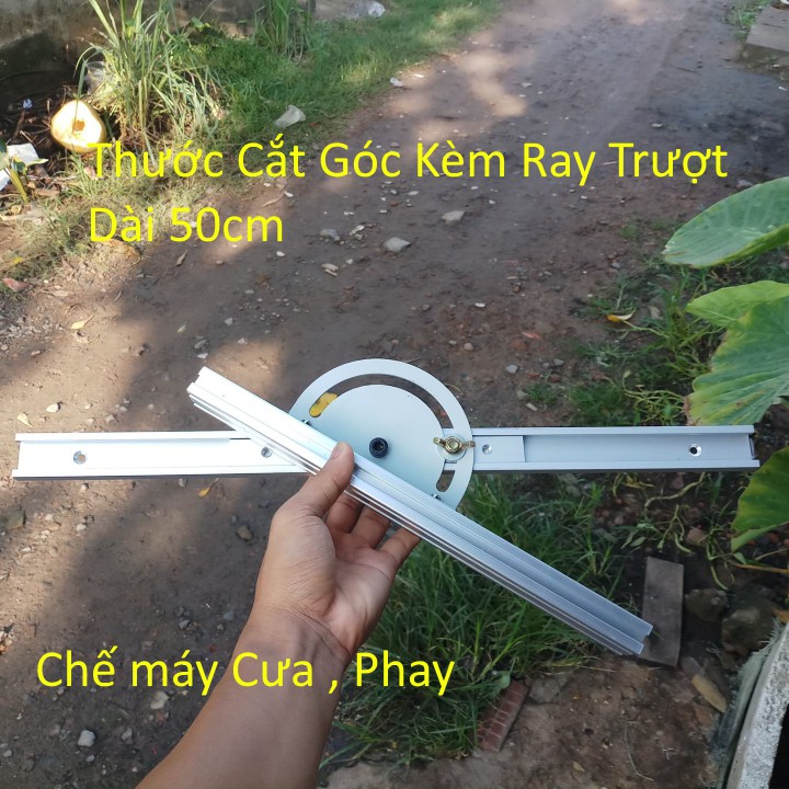 thước cắt góc kèm thanh ray trượt chế cưa bàn