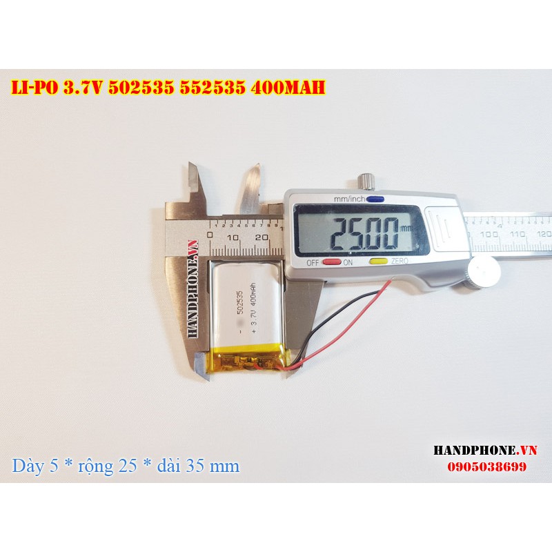 Pin Li-Po 3.7V 400mAh 502535 552535 (Lithium Polymer) cho loa Bluetooth, định vị GPS, máy ghi âm, đồng hồ, smartwatch