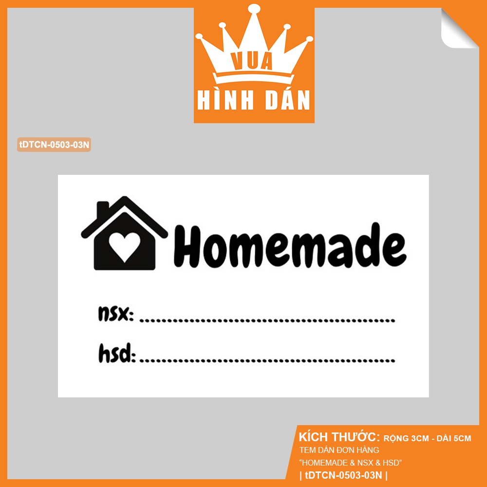 Set 50/100 nhãn dán HOMEMADE có NGÀY SẢN XUẤT NSX, HẠN SỬ DỤNG HSD 5x3cm - tem dán gói hàng, túi sản phẩm cho shop 1.092
