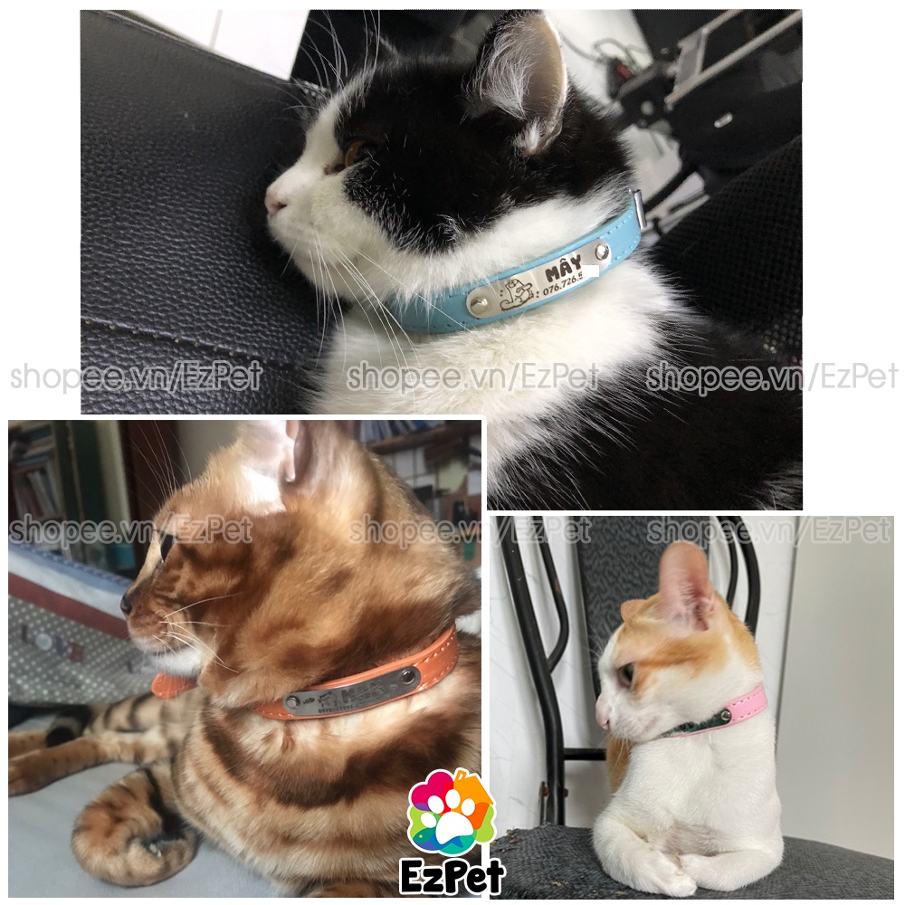 Vòng cổ cho chó mèo (khắc tên) EzPet - chất liệu da PU