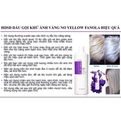 Dầu gội khử vàng Fanola No Yellow 1000ml. Dầu Gội Tím. HÀNG CHÍNH HÃNG. Rin Chan Store
