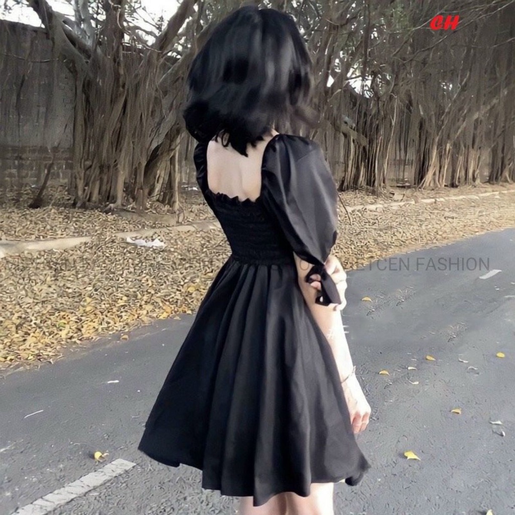 Váy Cổ Yếm Nữ Dáng Xòe Đầm Trễ Vai Tiểu Thư Vintage 2 Màu Đen TrắngUlzzang Dễ Thương  - VIETCEN