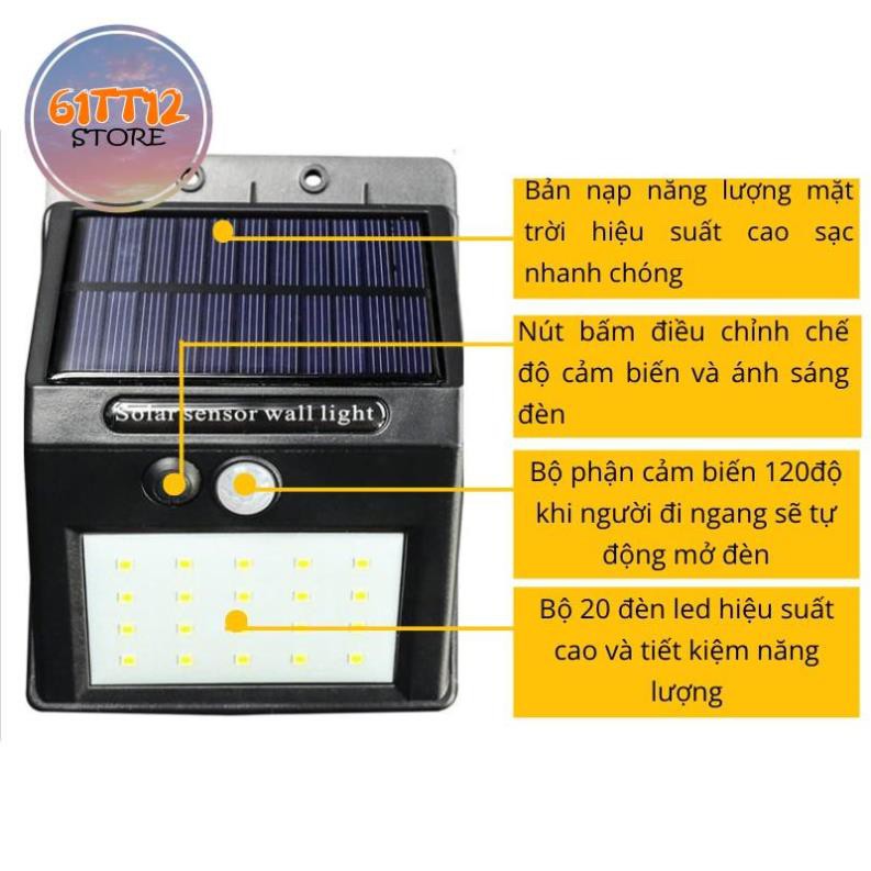 Đèn Led Năng Lượng Mặt Trời Ever Bright  20Led Tiết Kiệm Điện Chống Thấm Nước Tự Động Sáng Khi Có Người