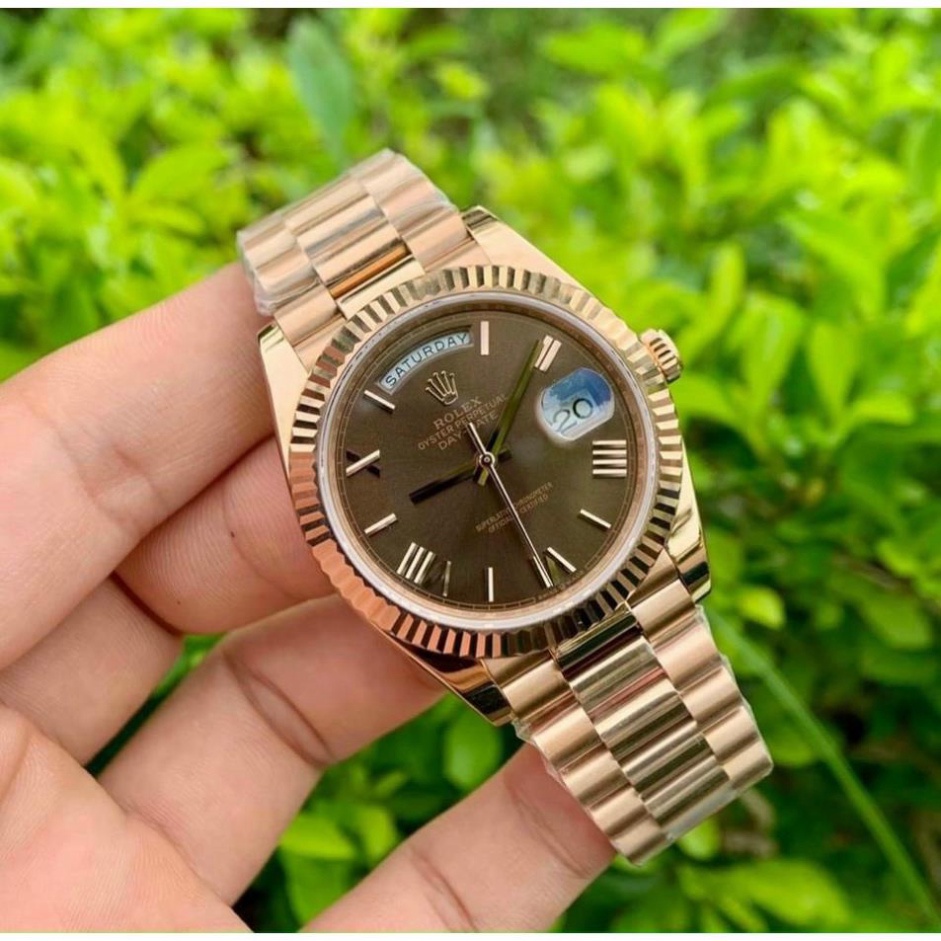 Đồng Hồ Nam RoLex Sapphire RA33 Mặt NÂU La Mã Máy cơ Automatic Nhật Chống xước Tuyệt Đối