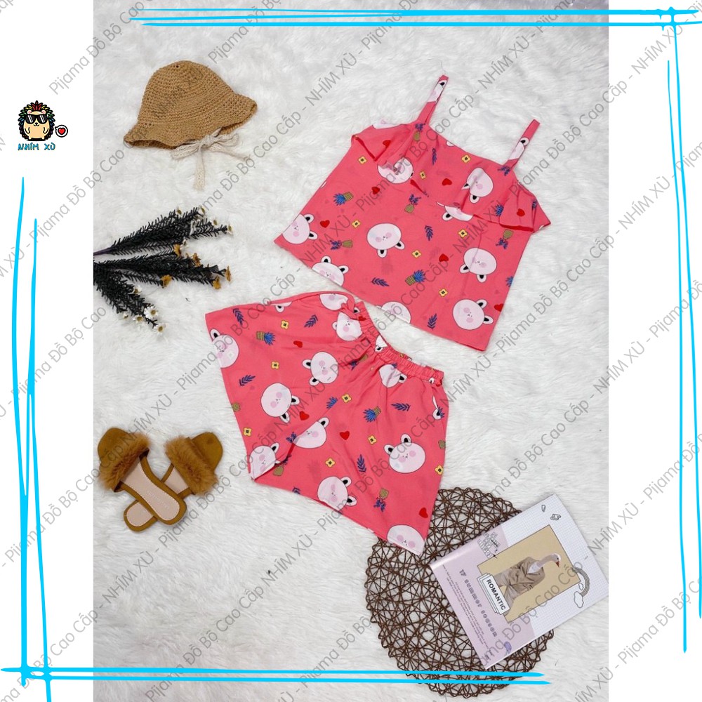 Đồ Bộ Ngủ Pijama Mặc Nhà Áo 2 Dây Quần Đùi Vải Satin Cao Cấp Thỏ cute chibi | BigBuy360 - bigbuy360.vn