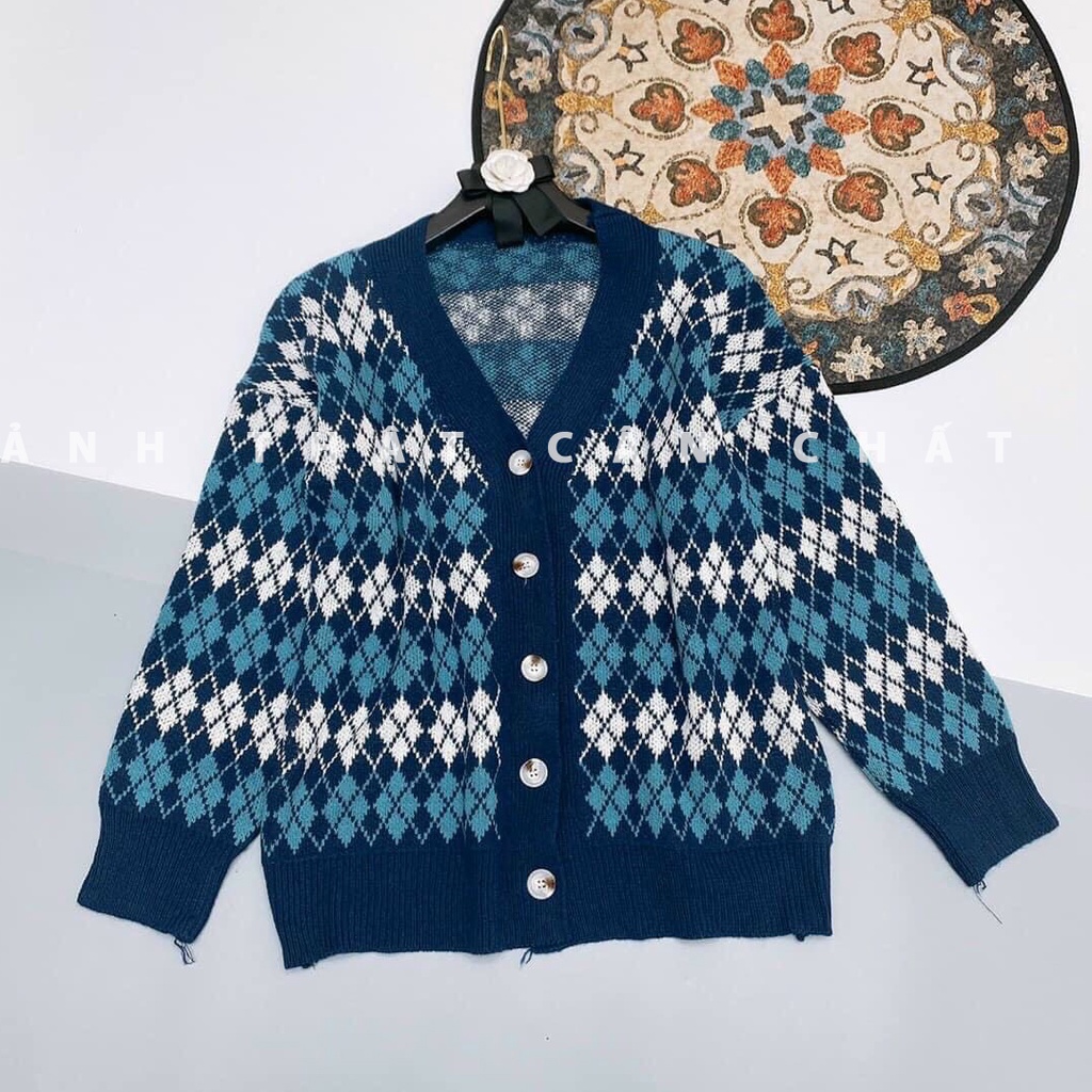 Áo cardigan len họa tiết quả trám nhỏ phối khuy Ulzzang (hàng QC) - Ảnh thật cận chất