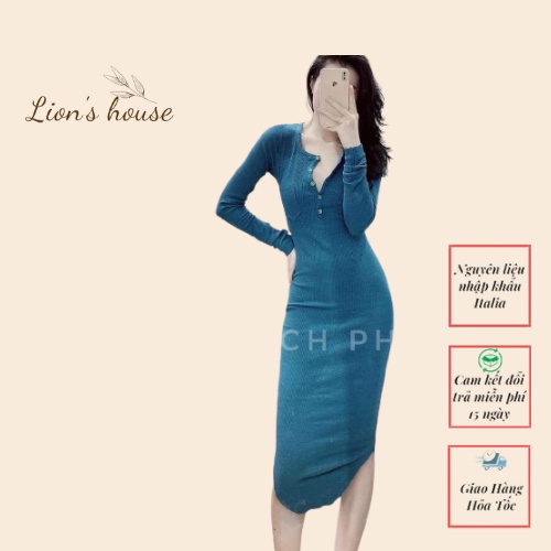 Váy Len Thun Dài Tay, Phối Túi Ngực Hàng Đẹp Lion's House CD067