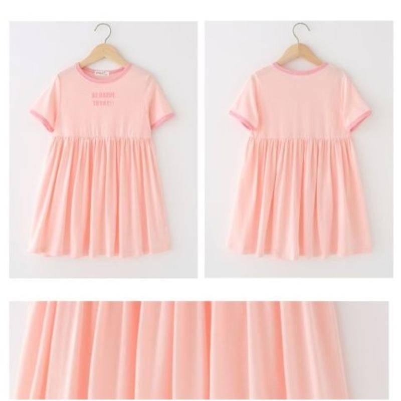 Đầm tay ngắn cotton cổ tròn phong cách Hàn Quốc cho bé gái