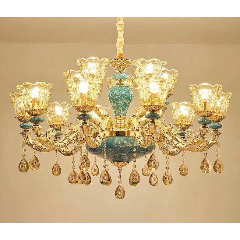 Đèn chùm trang trí ROYA phong cách Châu Âu hiện đại sang trọng loại 15 tay - Tặng kèm bóng LED đầy đủ /3 màu