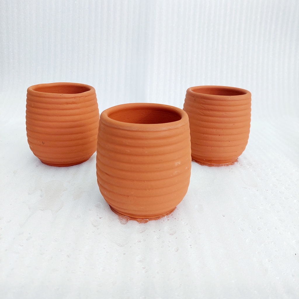 Chậu đất nung, Chậu sen đá - Sọc ngang nhỏ, miệng chậu 7.5cm, chiều cao 9cm
