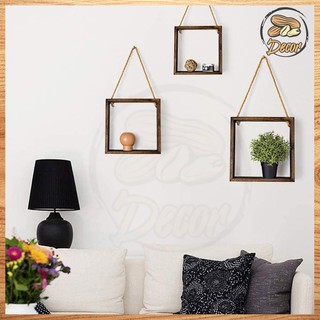 Kệ treo tường lạc decor, kệ trang trí nhà cửa phong cách, độc đáo, gỗ thông tự nhiên set 3 kệ vuông