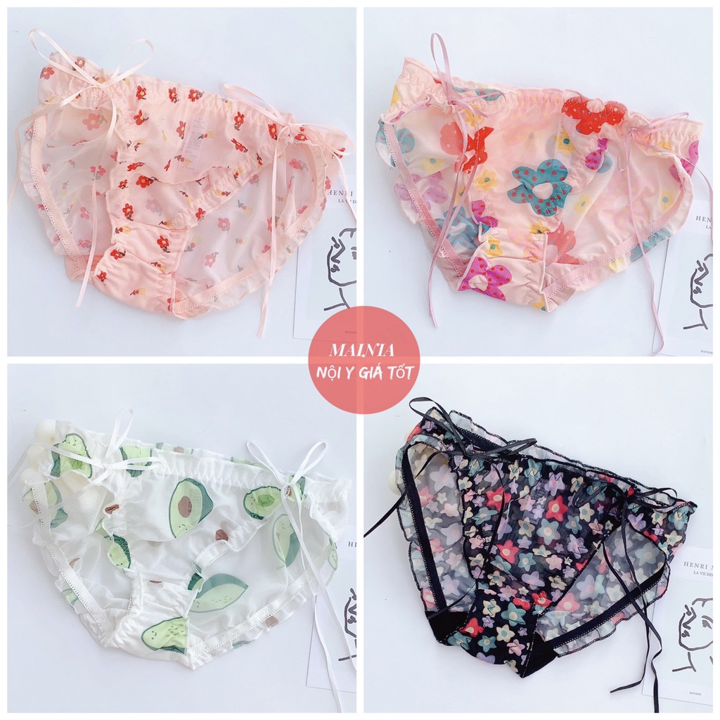 Quần Lót Ren Nữ Thắt Nơ Hoạ Tiết Hoa - Quả Bơ Xinh Xắn Mainia Shop