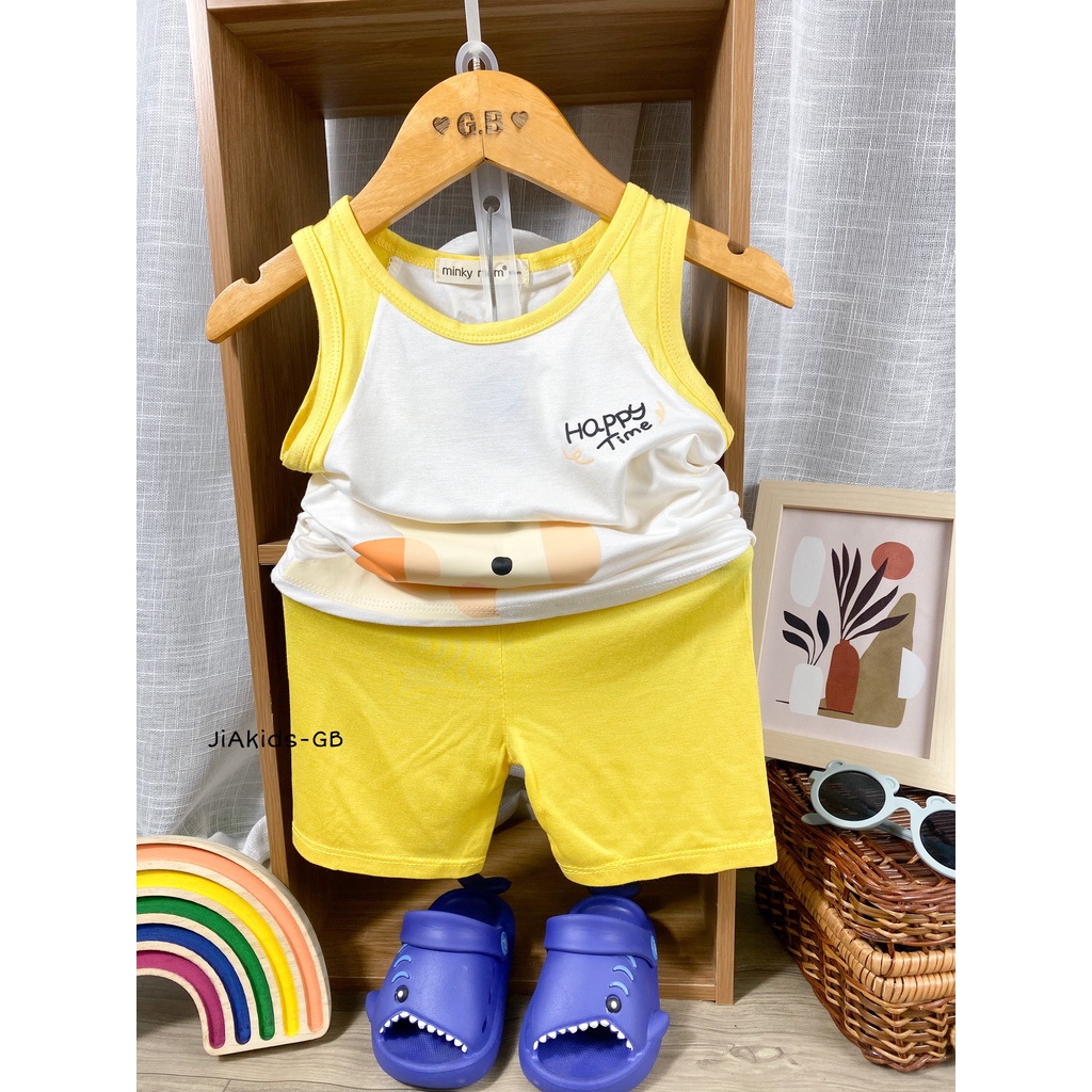 [Bé:6-27kg] Bộ Quần Áo Ba Lỗ Minky Mom, Vải Thun Lạnh Thoáng Mát In Hình Mặt Thú Sinh Động  - Mã:BL-IN29