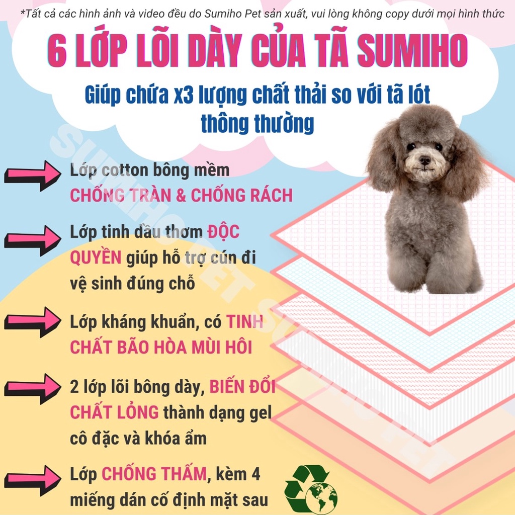 Tã lót vệ sinh cho chó mèo Sumiho (có mùi hương hỗ trợ khử mùi) tả lót chuồng phụ kiện cho chó mèo