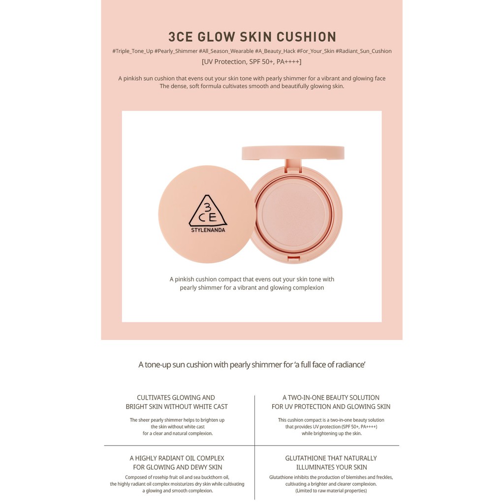 PHẤN NƯỚC [3CE] GLOW SKIN CUSHION