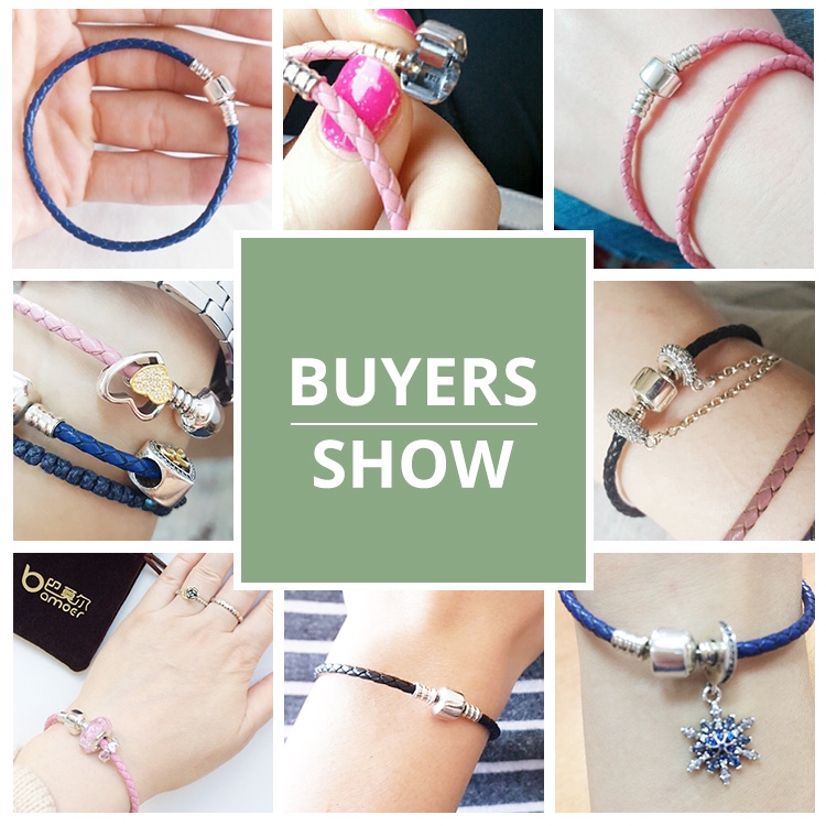 Vòng tay BAMOER da rắn phối khóa bạc phong cách thời trang DIY