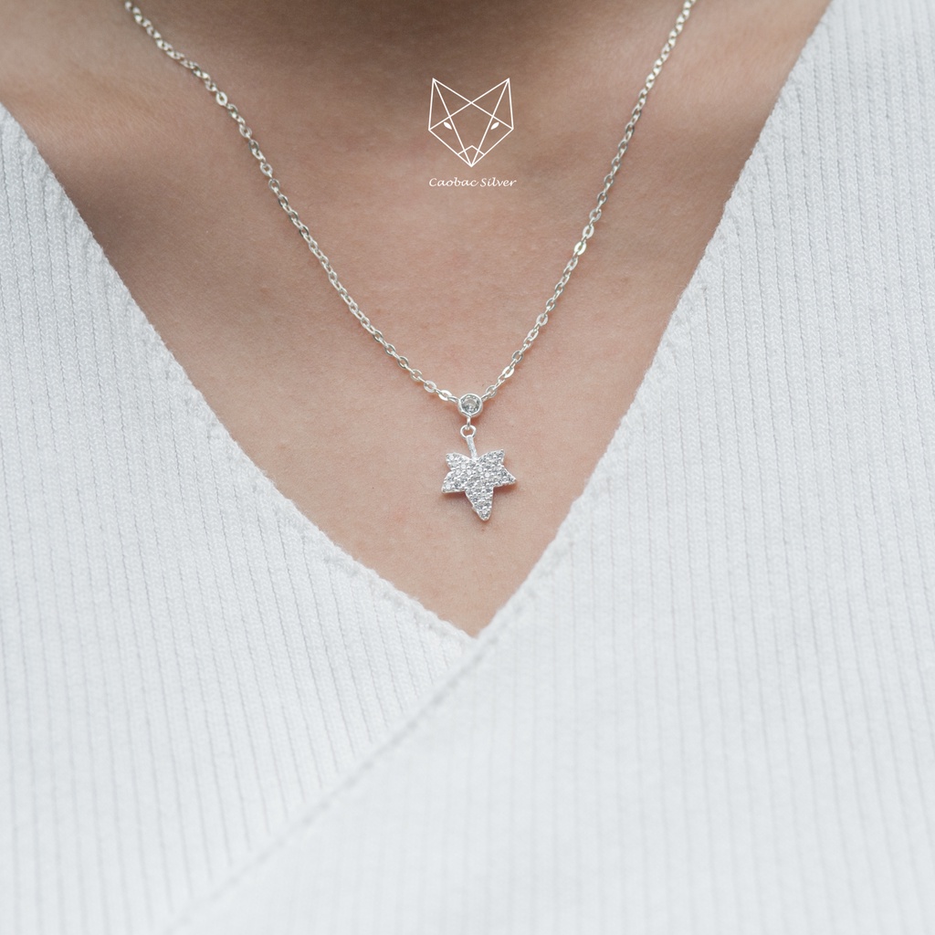 Dây Chuyền Bạc Ta Cao Cấp CaoBac Silver Lá Phong Đá Hoạ Tiết  Lấp Lánh Nhẹ Nhàng, Thanh Lịch Làm Quà Tặng Cho Bạn Gái