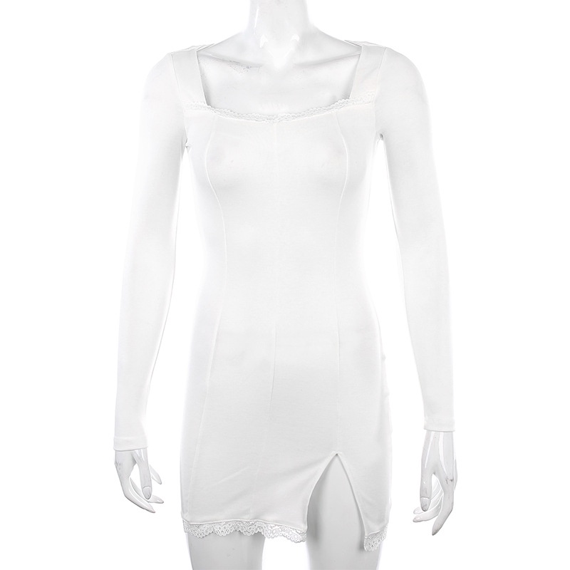 DUNEA COD Women's New Style Square Neck Split Long Sleeve Dress