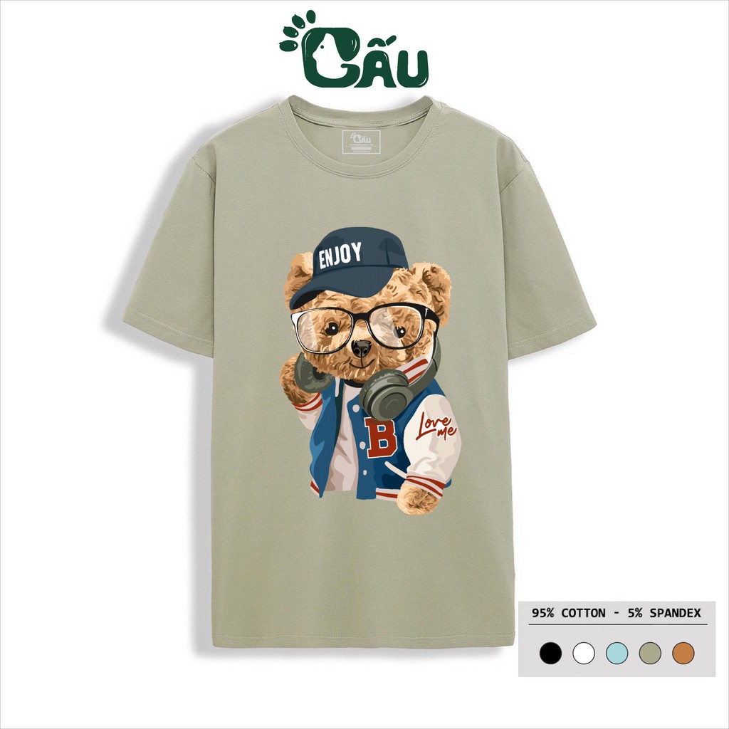 Áo thun nam GẤU 194 Gấu Teddy ENJOY Ngầu cổ tròn tay ngắn vải coton co dãn, dày dặn, form regular fit - Gấu Cực Ngầu