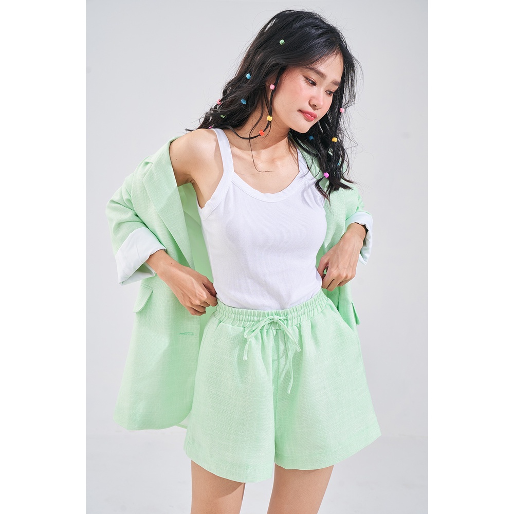 DOTTIE - Quần short vải linen nữ xanh cốm Q0103
