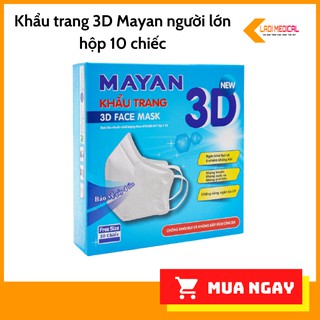 Khẩu Trang Mayan 3D Mask người lớn hộp 10 cái màu trắng