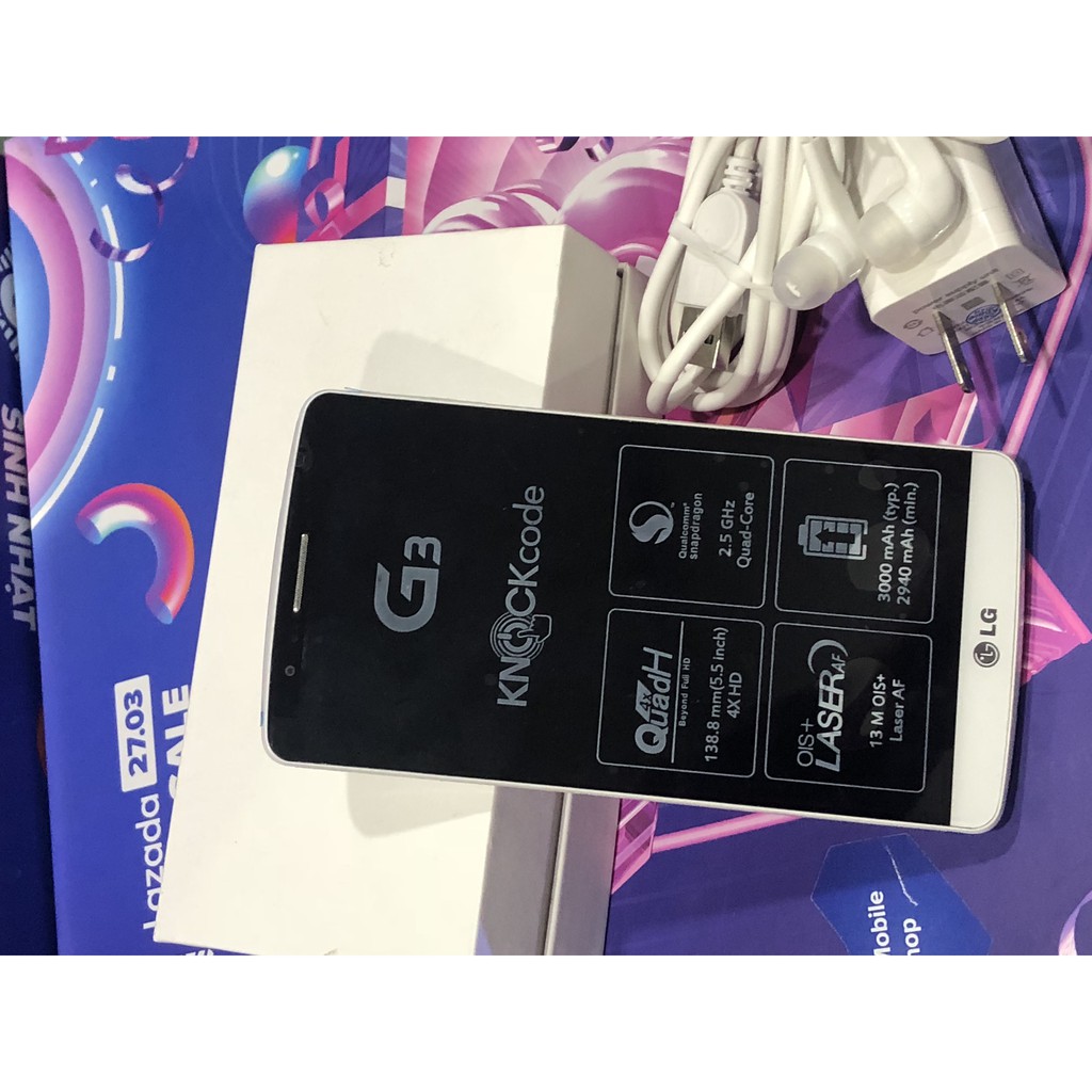 Freeship Điện Thoại LG G3 Ram 3Gb/32Gb Hàn Mới Chính Hãng Đủ Màu Chơi Game Mượt trắng đen