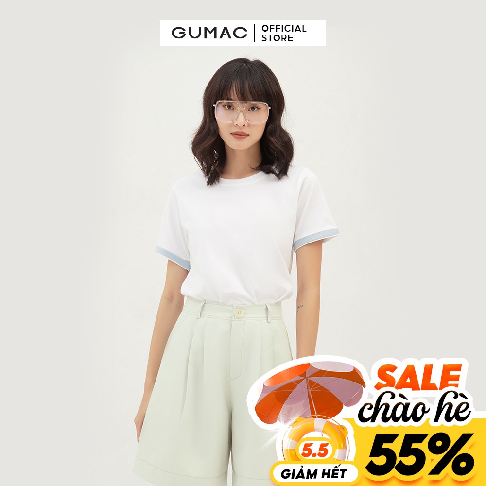 Áo thun nữ cổ tròn phối tay GUMAC thiết kế basic, năng động, trẻ trung AMB304