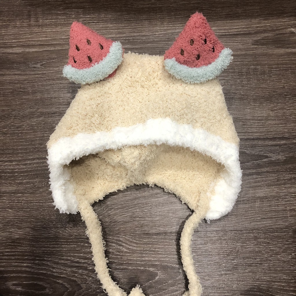 Mũ len bông xù tai hoa quả buộc dây cổ nhiều màu sắc siêu yêu cho bé trai và gái từ 6-24 tháng-giadungsieure