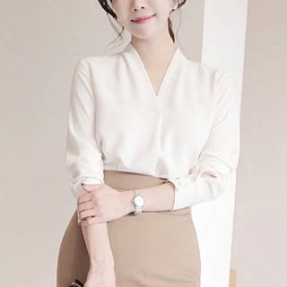 Áo sơ mi nữ cổ V, áo sơ mi nữ công sở trang nhã -SM01