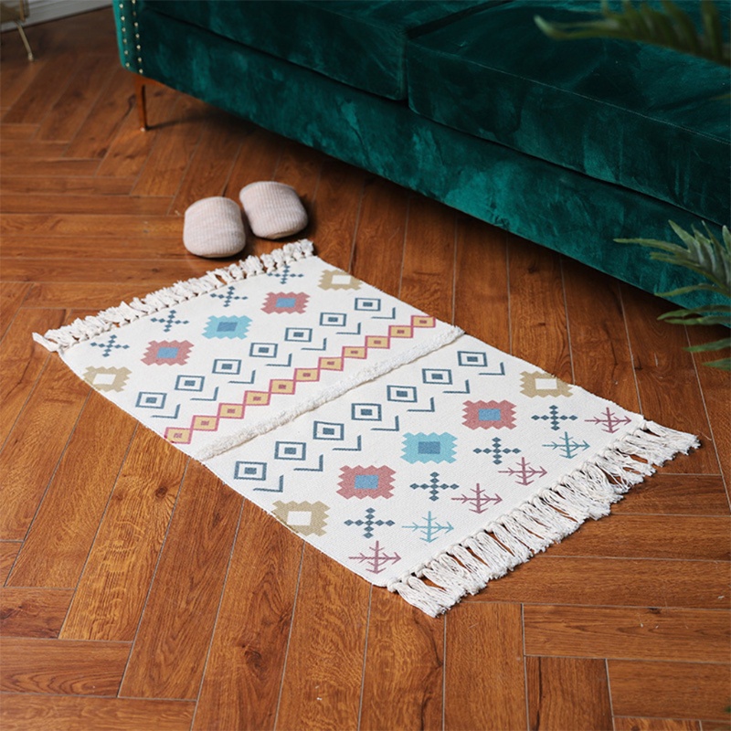 Thảm Cotton Họa Tiết Hình Học Phong Cách Bohemian Trang Trí Nội Thất