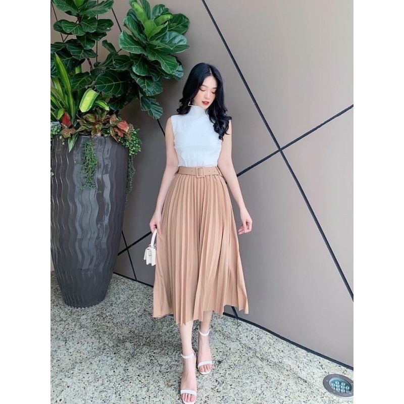 Chân Váy Dài Dập Li Kèm Belt ✨