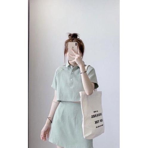 SET ĐỒ XỐP 5665 gồm chân vây ngắn from A và áo polo croptop thiết kế tôn dáng sporty năng động style ullzang hàn quốc