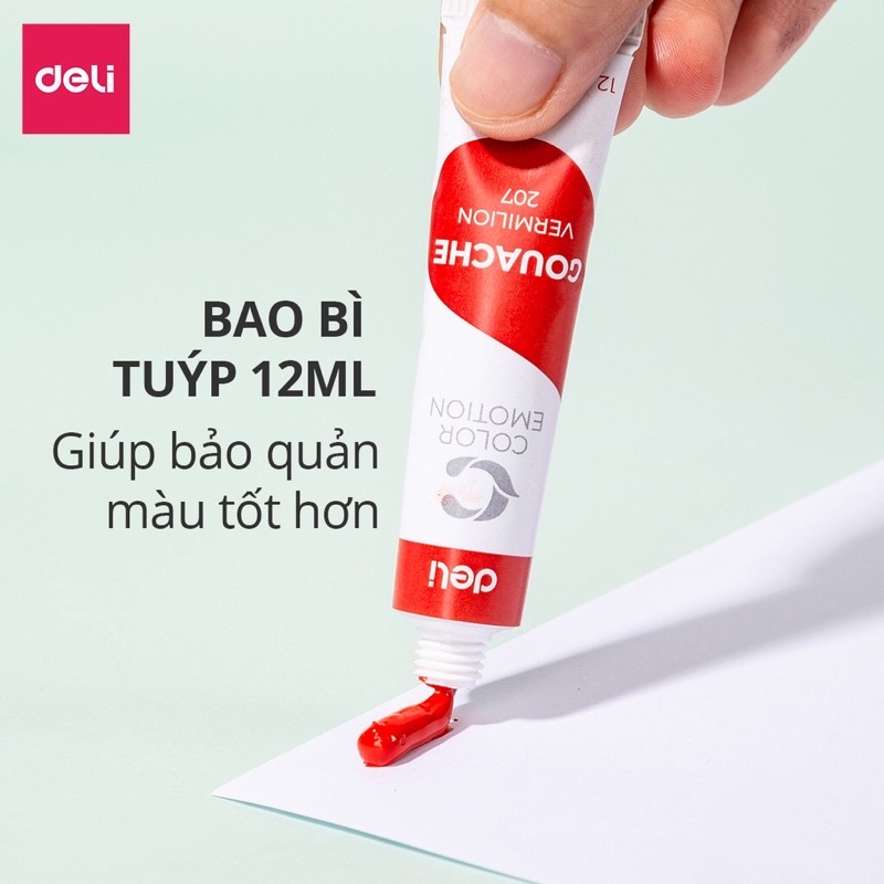 Màu nước Gouache dạng tuýp 12ml 5/12/24 màu Deli
