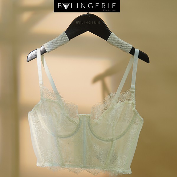 Corset Không Độn Ren Nữ, Bộ Đồ Lót Ren Nữ Nâng Ngực Sexy Màu Trắng Ngà  | BY LINGERIE | B161