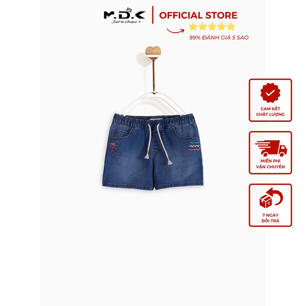 Quần Short Bé Gái M.D.K Mermaid embroidered denim pull on short M.D.K - cá tính, năng động